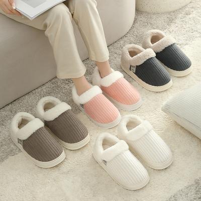 Хлопковые тапочки с задником, женские зимние новые, для дома, простые, женские зимние плюшевые теплые хлопковые туфли, мужские зимние