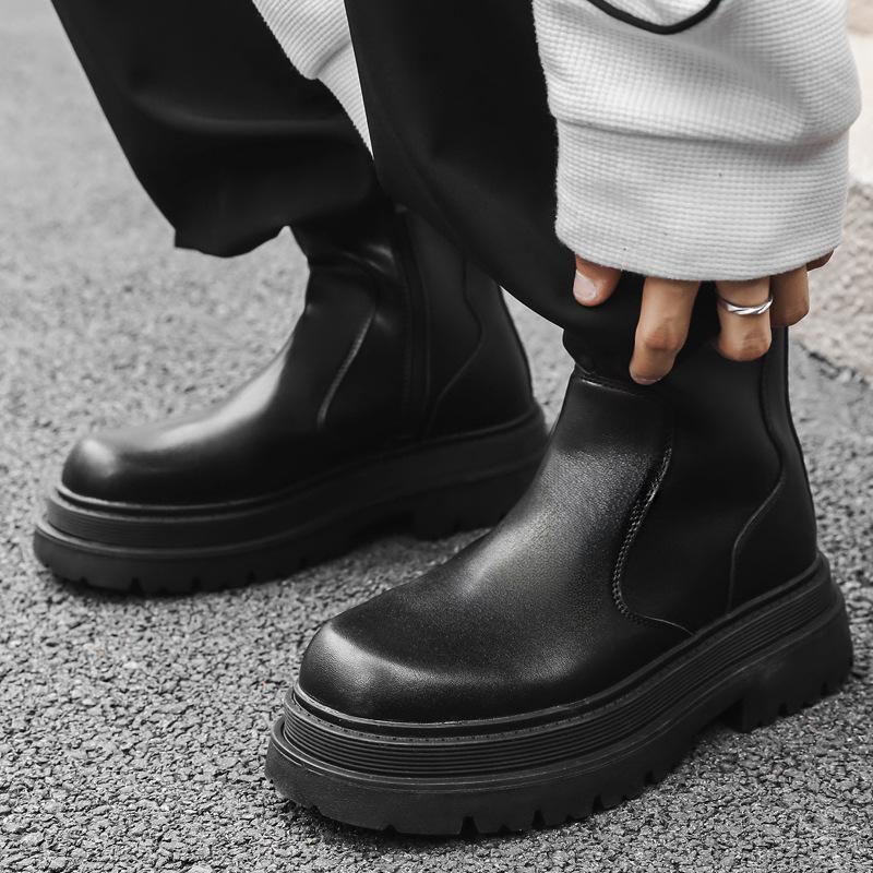 Повседневные модные мужские кожаные ботинки на толстой подошве, уличные рабочие ботинки, осенне-зимние теплые высокие ботинки 59690-J