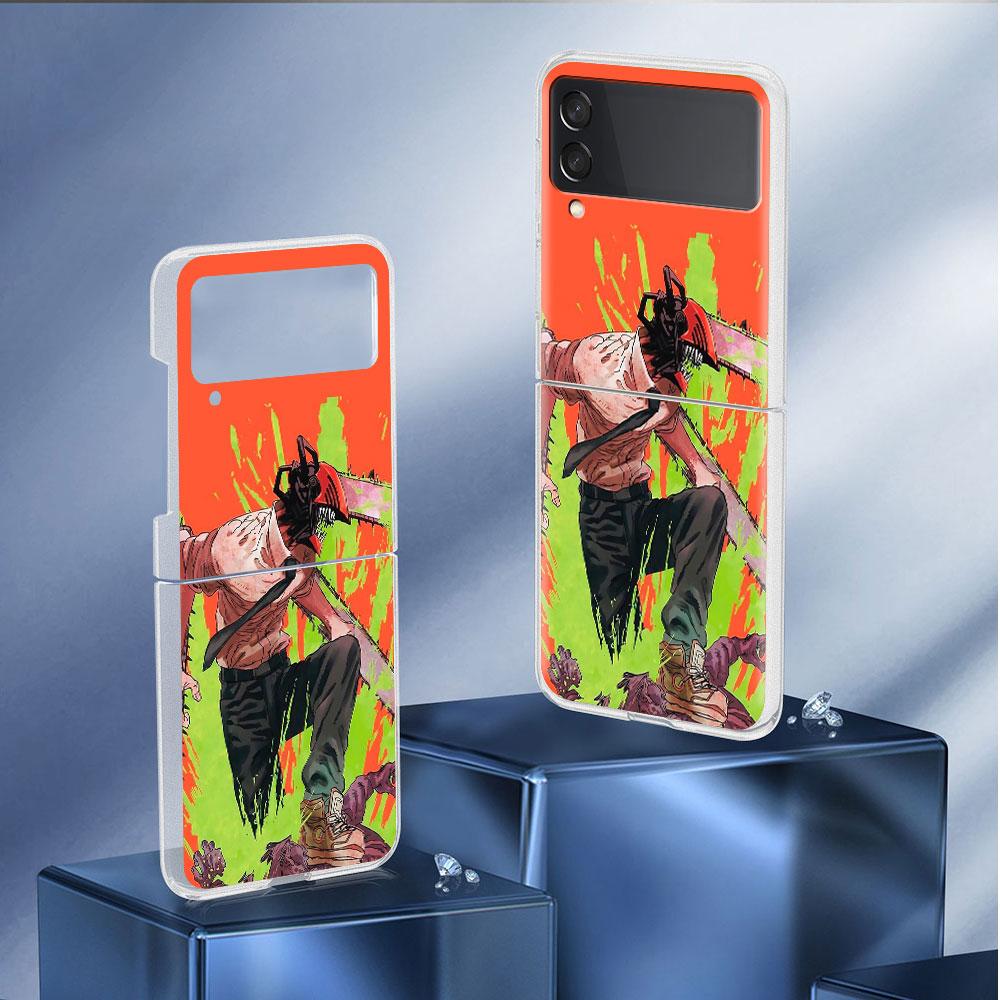 Милый чехол с рисунком человека бензопилы для Samsung Galaxy Z Flip 4 5g, прозрачный жесткий чехол для мобильного телефона Zflip, прозрачный чехол для ПК