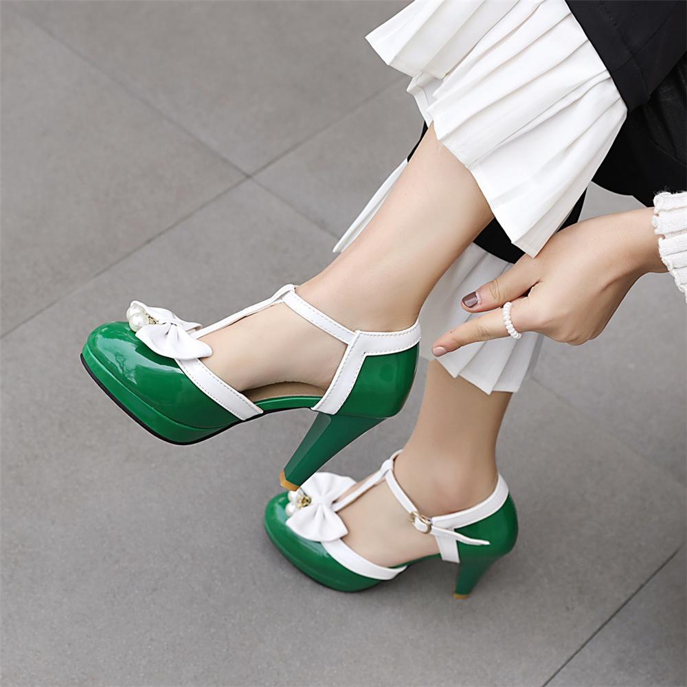 Модная весенняя обувь Женские туфли-лодочки Ремешок на щиколотке Бант Свадебная обувь для вечеринки Обувь на платформе Женская обувь Высокие каблуки Женская обувь Большой размер 32-43