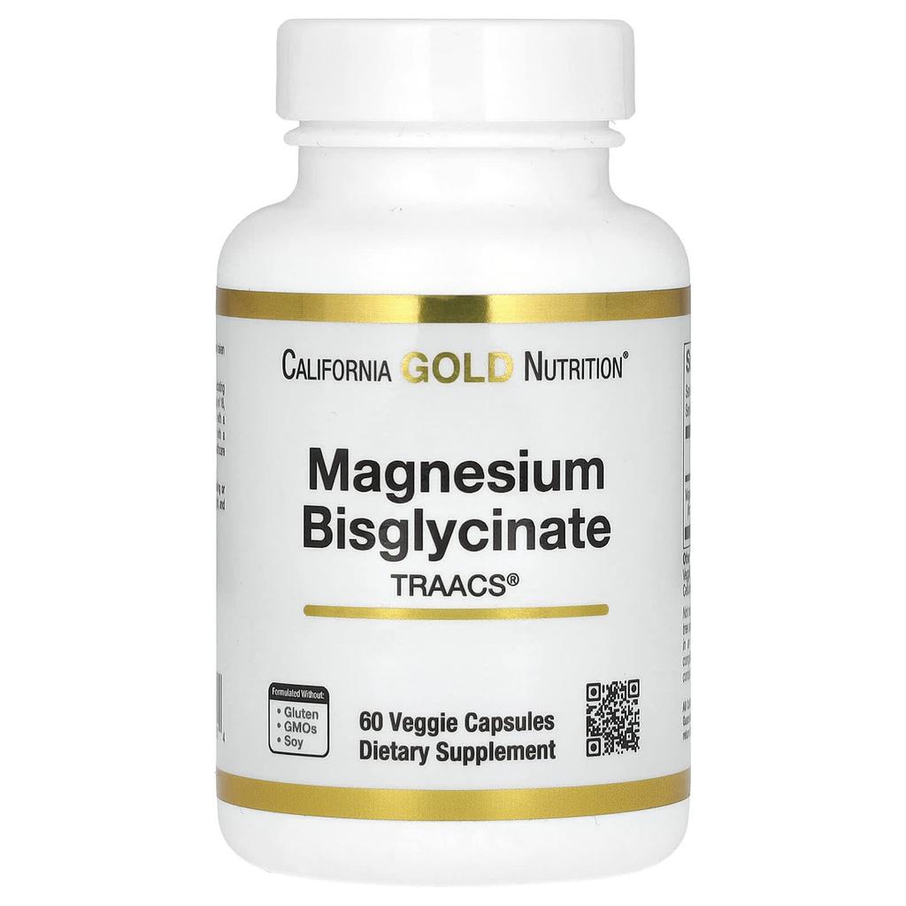 California Gold Nutrition Бисглицинат магния, TRAACS®, 200 мг, 60 растительных капсул (100 мг на капсулу)