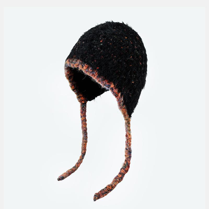 Зимняя теплая маленькая плюшевая вязаная шапка с контрастным рисунком, двойная защита для ушей, милая шерстяная шапка, шапка Lei Feng