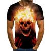 Flame Skull 3D Digital Printed Men's Loose Round Neck Short Sleeve Street T-shirt