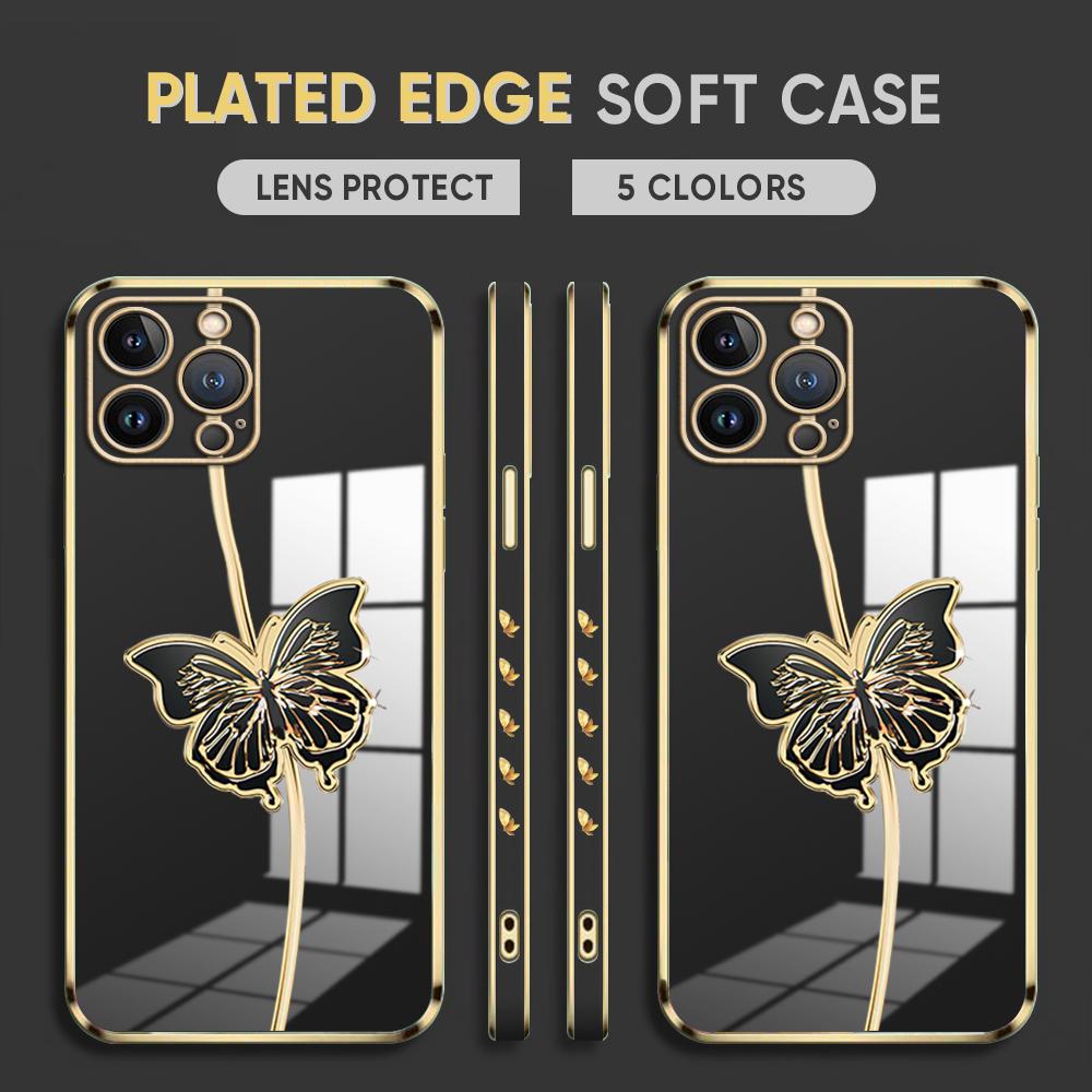 Модный черный чехол для телефона с покрытием бабочки для iPhone 11 13 15 Samsung Galaxy A52 Xiaomi Redmi 12C Note 10 Pro Oneplus Мягкие чехлы для смартфонов