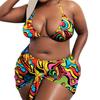 1 Set Good Women Swimsuit Non-Irritation Machine Washable No Odor 3-Pieces Bikini Set Large Size Cover Up Swimsuit Beach