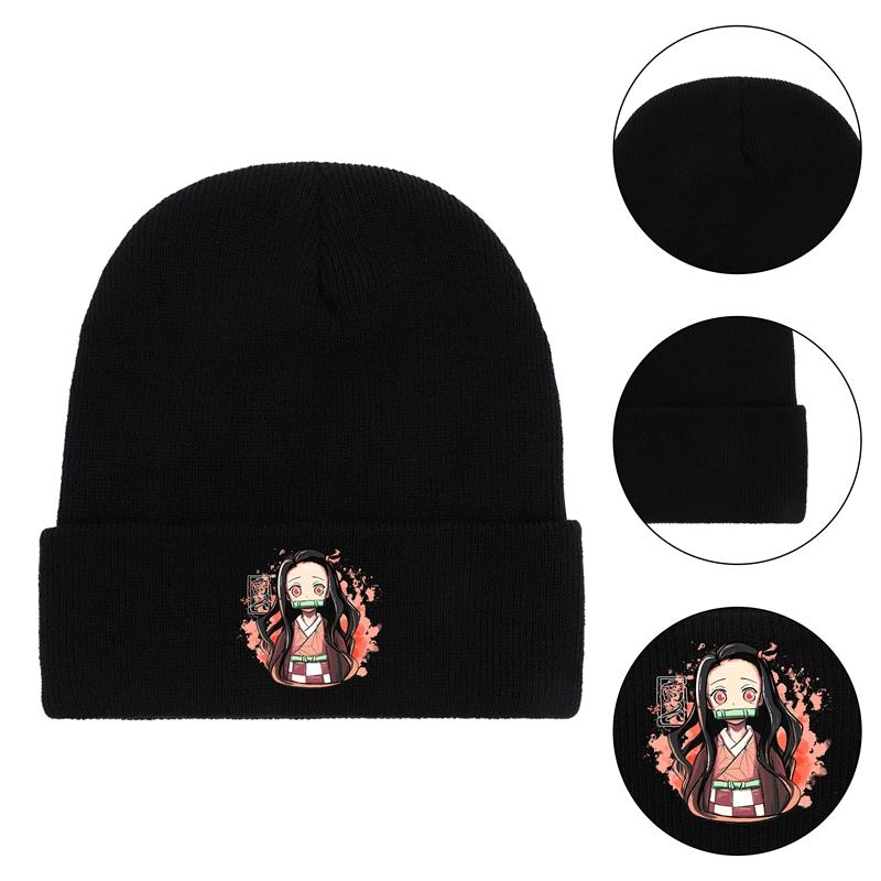 Anime Demon Slayer Kamado Nezuko In Pocket Printing Unisex Caps Cartoons Knitted Hat Windproof Retro Caps