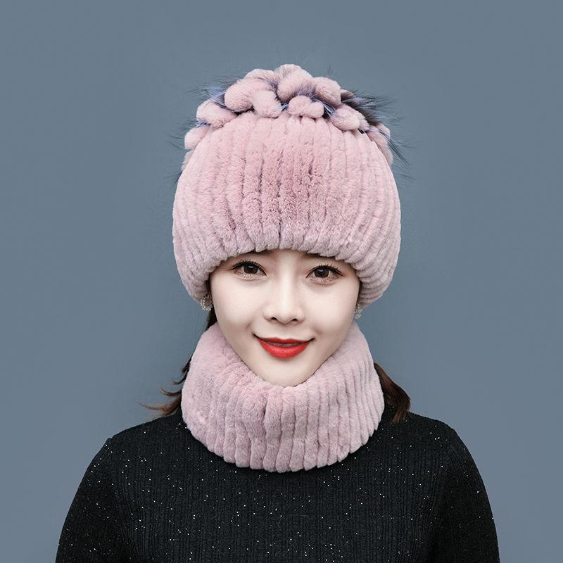 Rex Rabbit Fur Hat Autumn and Winter Fur Hat Tassel Woolen Hat Thick Warm Ear Protection Fur Hat