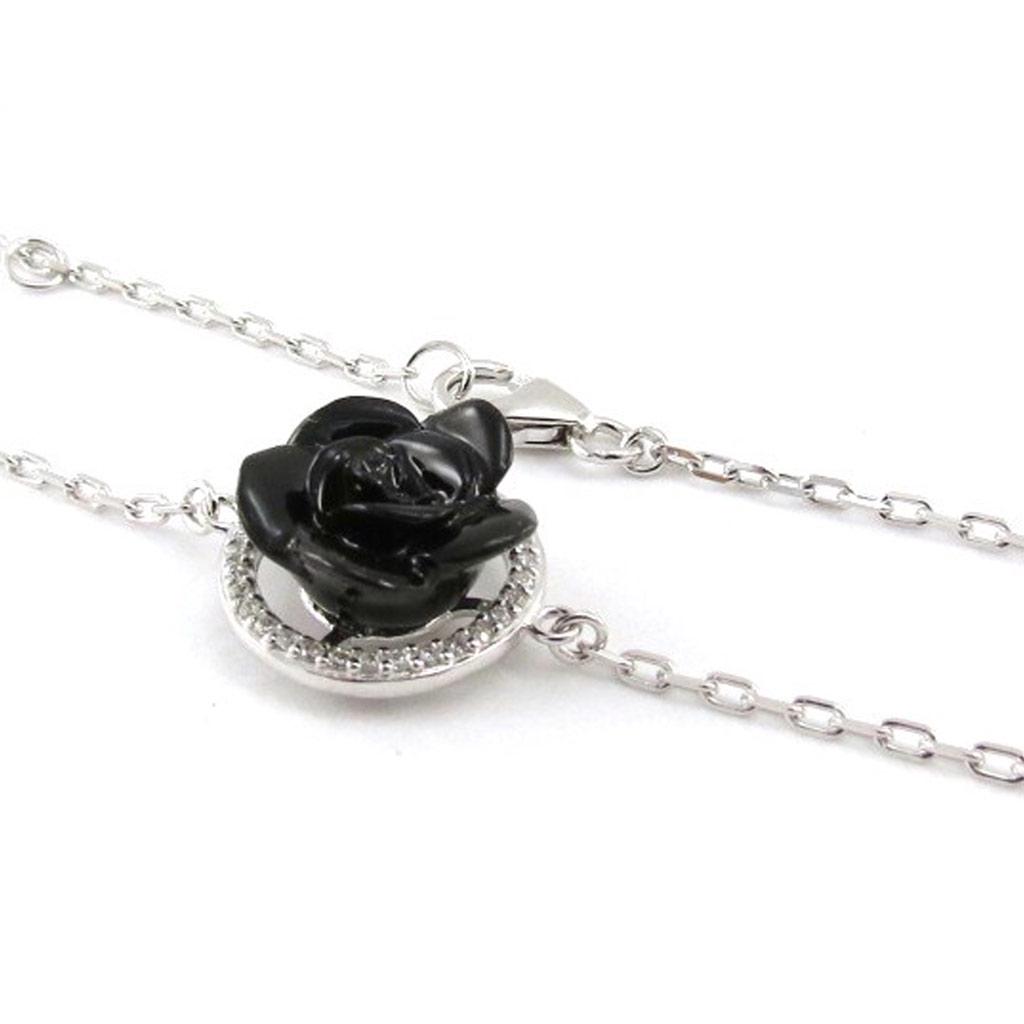 Les Trésors De Lily [J0832] - Silver Bracelet 'Black Rose' Black White
