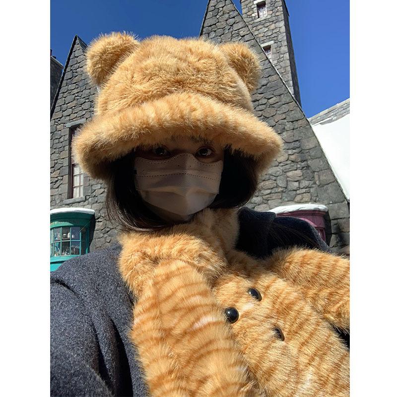 Милая плюшевая панама с медвежьими ушками, женская защита шеи для защиты от холода и тепла, мультяшный шарф для шеи