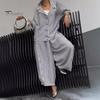 Women's Casual Suit Long-Sleeved Shirt Top Wide-Leg Harem Pant 2-piece Set Autumn Lapel Striped Nine-Point Pant Female Outfit Suit