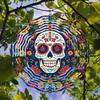2D Metal Sugar Skull Wind Chime with Floral Design Colorful Wind-Powered Hanging Decor for Garden Patio Holiday
