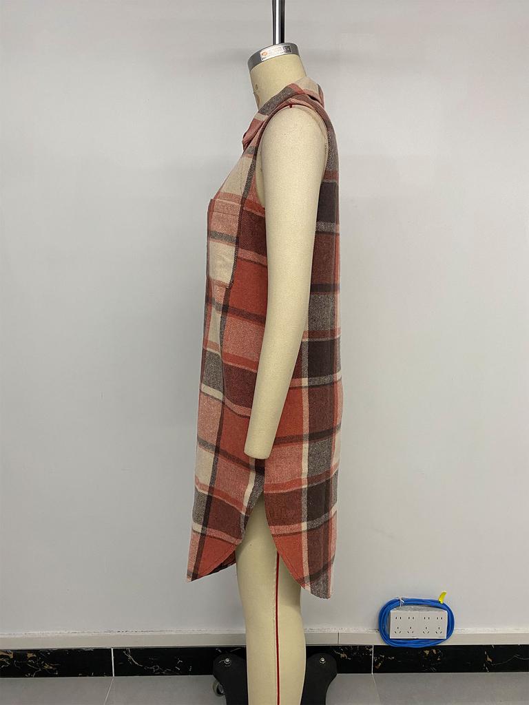 Винтажное осеннее пальто с лацканами в британском стиле, длинное клетчатое пальто-жилет для офиса, повседневной носки, поездок - Женская модная верхняя одежда