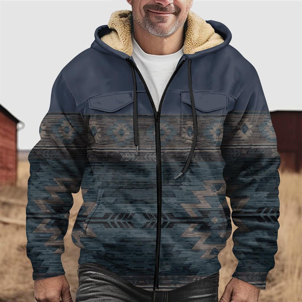 Мужская зимняя флисовая толстовка с капюшоном на молнии с накладным карманом, повседневная куртка