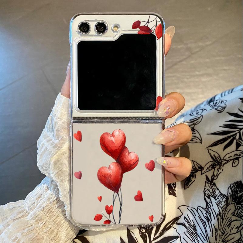 Love Heart Print Clear Folding Phone Case For Samsung Galaxy Z Flip 7 6 5 4 3 Hard Transparent Cover For Samsung Z Flip7 Flip6
