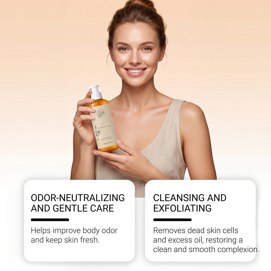 Persimmon Body Wash: Moisturizing, odor-removing, protective, cleansing, rejuvenating, with dense foam