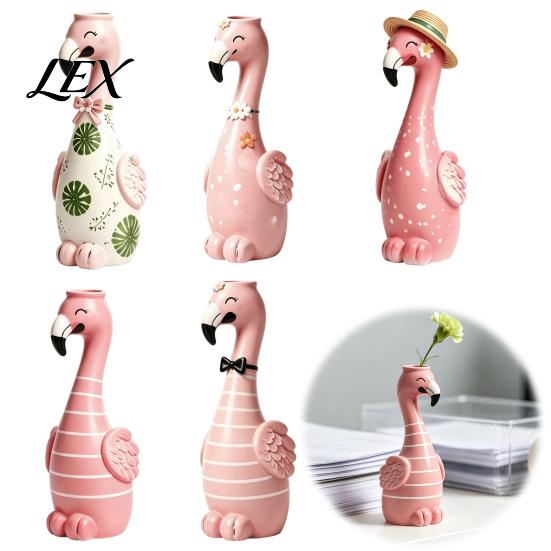 Creative Birthday Gift for Women Cute Resin Flamingo Decorative Vase, Pink Flower Holder Figurine, Artistic Floral Container Tabletop Ornament