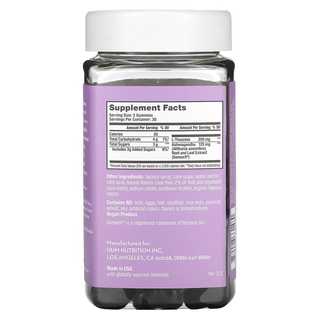 HUM Nutrition Ashwagandha Calm Gummies, Mixed Berries, 60 Vegan Gummies