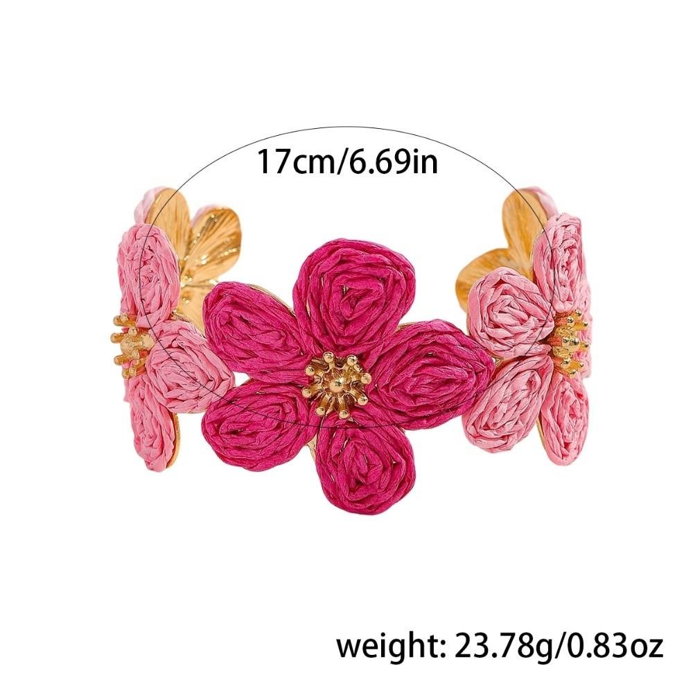 Colorful Woven Flower Bangle Vintage Hand Ring Retro Raffia Grass Bracelet Daily