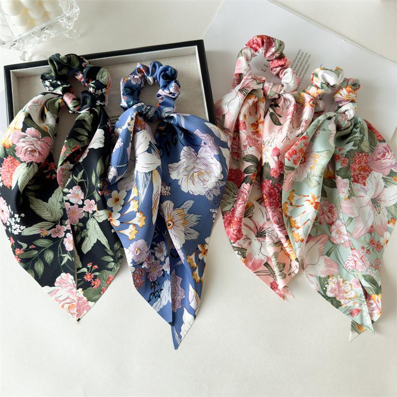 2025 New Flower Bow Hair Ribbons Scrunchies Vintage Satin Ponytail Large Hairbands Rubber Bands Headbands Women Hair Accessories