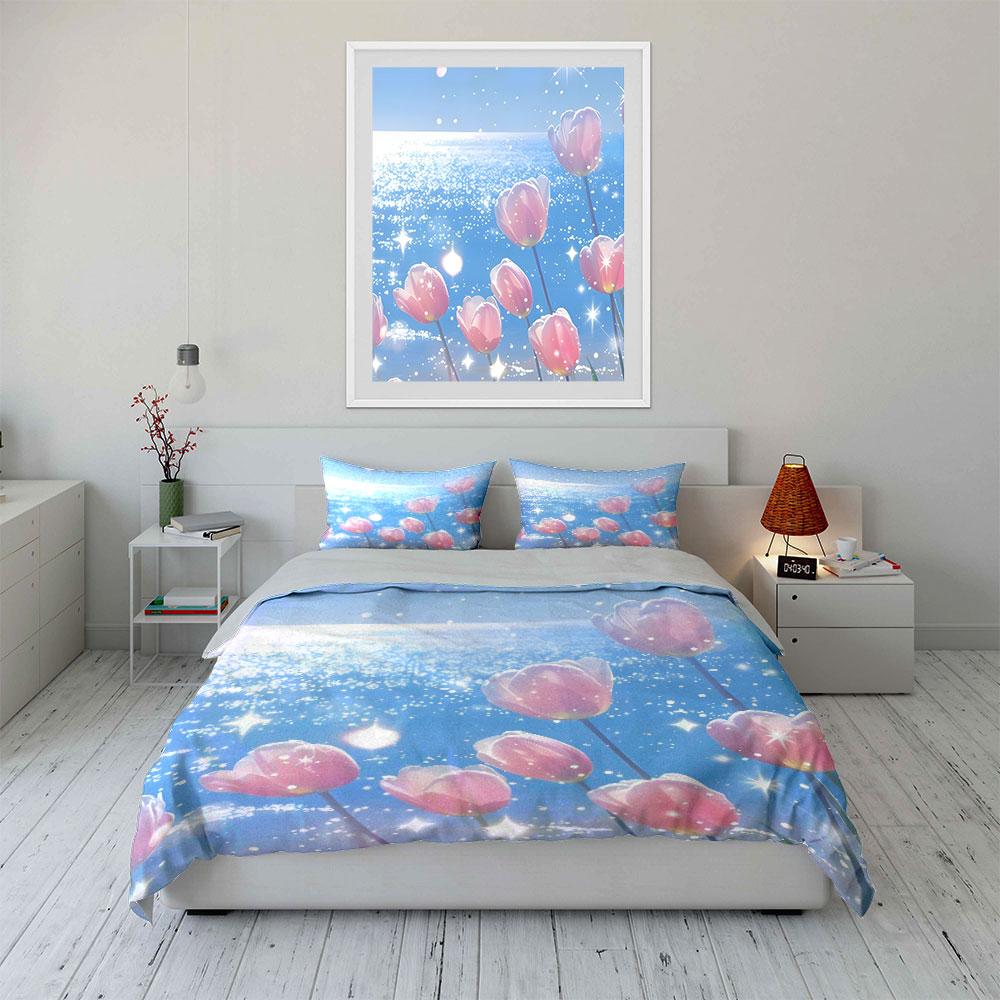 "Sunny Floral Set for Decor" kid's and adults' bedroom decor, Exquisite three-piece bedding set gift
