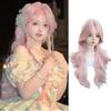 WTB розовый длинный вьющийся синтетический парик женский полный головной убор Лолита восемь челок большая волна девушка розовый натуральный парик волос покрытие