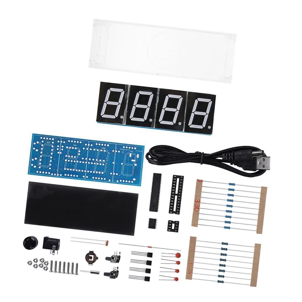 4 digit DIY Digital LED Clock Kit Auto Display Time Temperature Electronic DIY Kit Clock