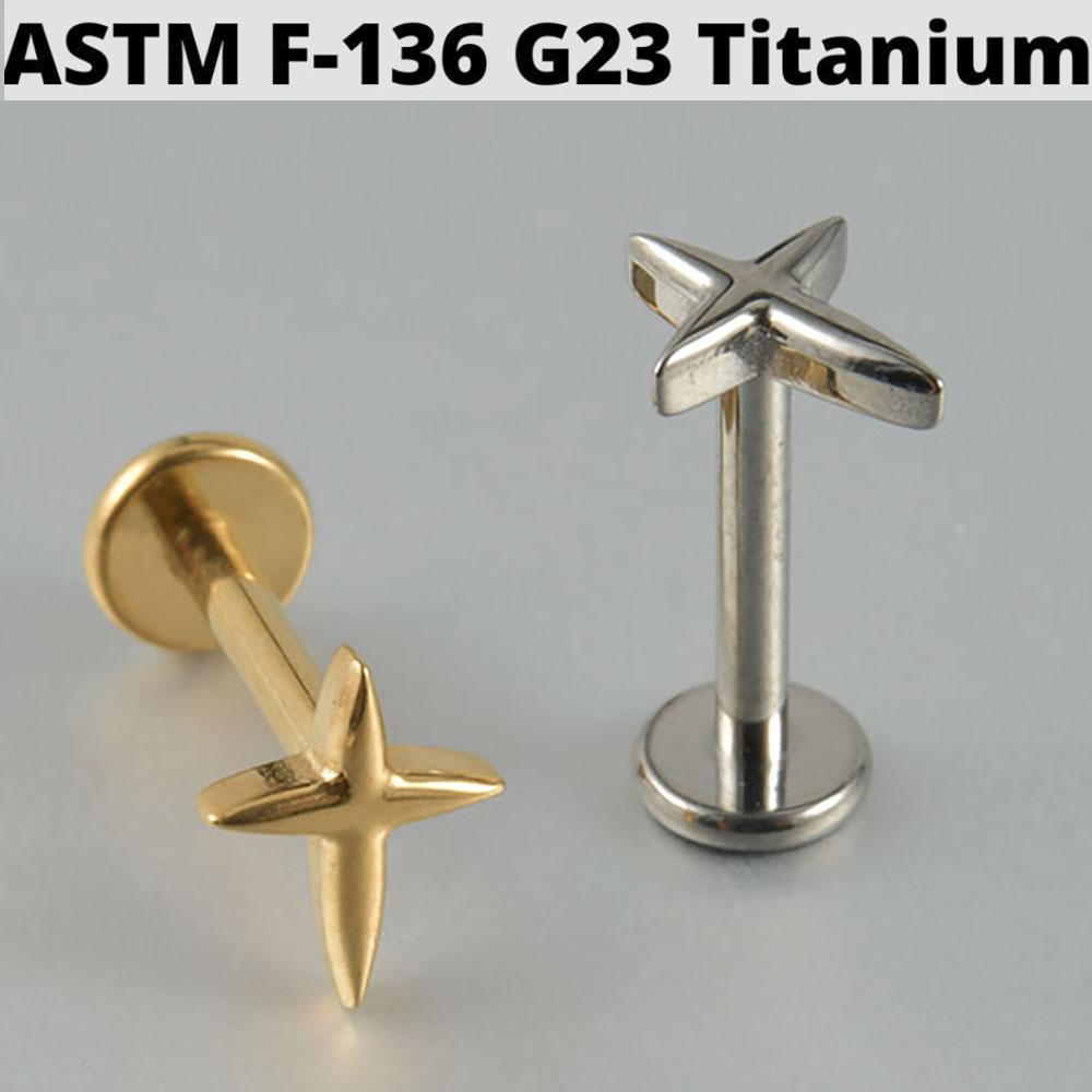 Серебряная четырехконечная звезда G23 Сплошной титан Серьга-гвоздик для хряща 16G С внутренней резьбой Солнце Хеликс Мочка уха Пирсинг Украшение