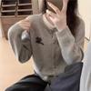 Серый круглый вырез шерстяной кардиган куртка для женщин свободный котик вязаный свитер короткий стиль