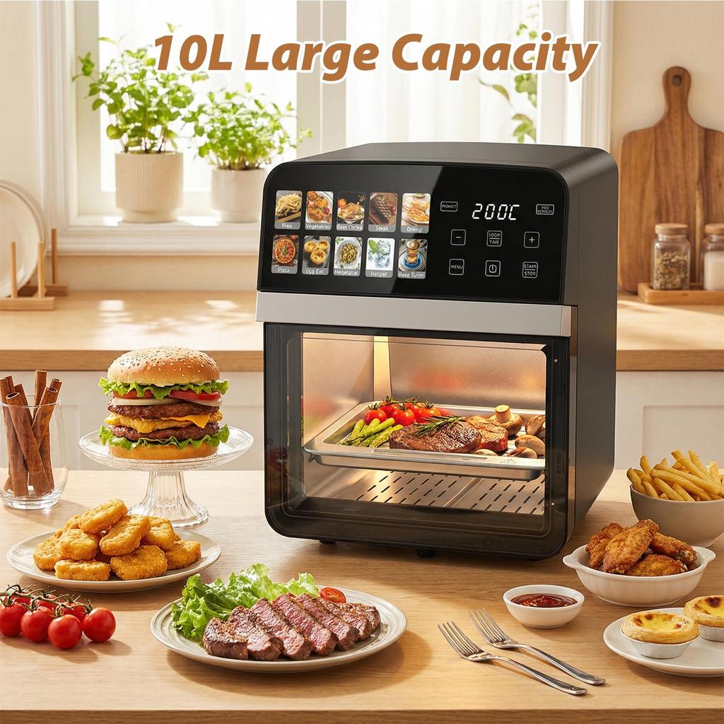 Air Fryer 10L, Large Capacity Oil-Free Air Fryer Oven, 1800W Digital Touchscreen, 8 Preset Cooking Functions, Viewing Window & Interior Light