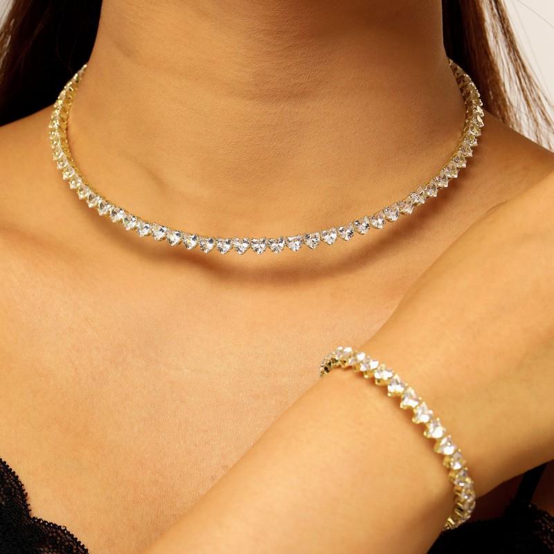 Elegant Zircon Pearl Choker Necklace Bracelet Set Women French Chic Office Wear Jewelry