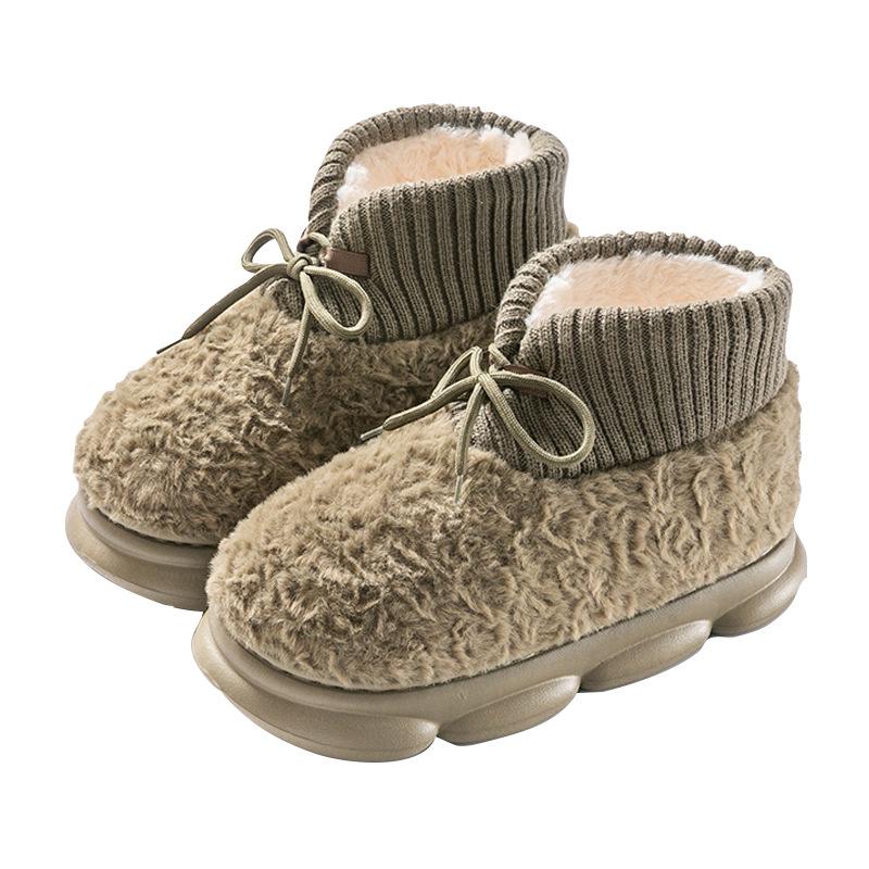 Плюшевые теплые хлопковые ботинки на высоком подъеме, осенне-зимние домашние тапочки, толстоподошвенные парные хлопковые ботинки