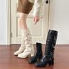 Съемные сапоги Длинные и короткие сапоги Осень и зима новые сапоги на устойчивом каблуке с квадратным носком Сапоги-чулки на толстом высоком каблуке