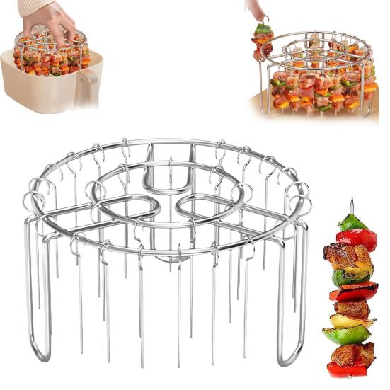 Подставка для аэрофритюрницы из нержавеющей стали, вертикальная подставка для вертела, универсальная вставка-гриль для аэрофритюрницы, аксессуары для аэрофритюрницы