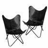 2pc Black Handmade Vintage Buffalo Leather Butterfly Chair Home&Garden Furniture