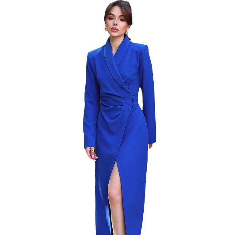 2024 Autumn Women's Elegant Solid Color Lapel Suit Dress