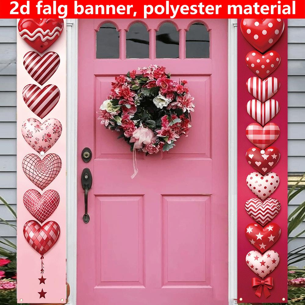 Valentine's Day Porch Sign Heart 1 Pair Polyester 30x180cm Indoor Outdoor Decor