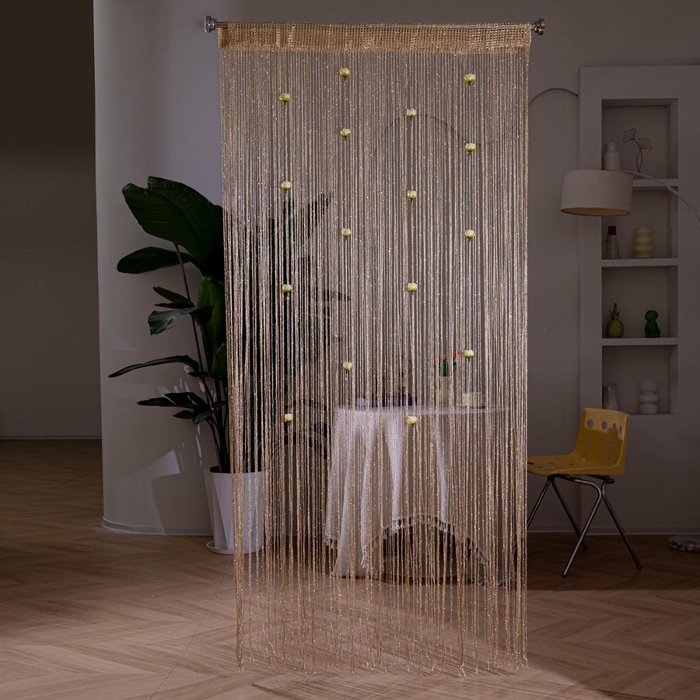 Shiny Rose Flower String Curtain Room Divider Tassel Window Curtain Door Curtain Home Decor