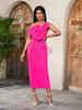 One Shoulder Party Dresses for Women Fuchsia Ankle Length Spaghetti Strap Bodycon Evening Event Package Hip Outfits