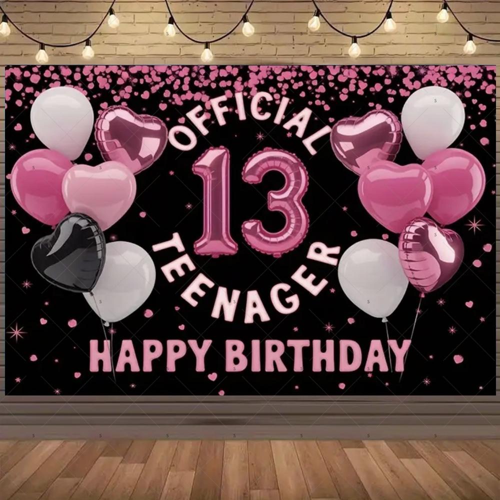 13th Birthday Partys Decoration Backgound Surprise Colorful Glitter Balloon Child Gift Banner Family Photography Props Backdrop
