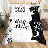 Cat Side and My Side Black White Cat Modern Romantic Theme Comfortable Duvet Quilt Cover Pillowcase Bedding Set Children Bedroom