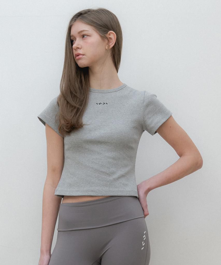 INJIACTIVE Slim Fit Logo Crop Tee Gray