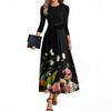Женские модные повседневные платья с поясом, рукавом три четверти, круглым вырезом, с цветочным принтом, элегантные, сдержанные