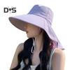 Women Sun Hat Large Brim Sun-Blocking Design Breathable UV Protection Hat Solid Color Adjustable Drawstring Outdoor Tea Hat