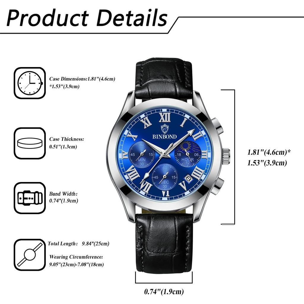 Genuine Leather Strap Calendar Roman Alphabet Luminous Analog Starry Sky Waterproof Leather Belt Simple Stylish Quartz Blue Fashion Accessories