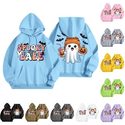 Женская мода, легкий женский свитер с длинными рукавами и карманами, толстовка с капюшоном и принтом на Хэллоуин