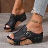 Large Size Wedge Slippers Women's Summer 2025 Foreign Trade New Buckle Rivet Sandals Sandals Women