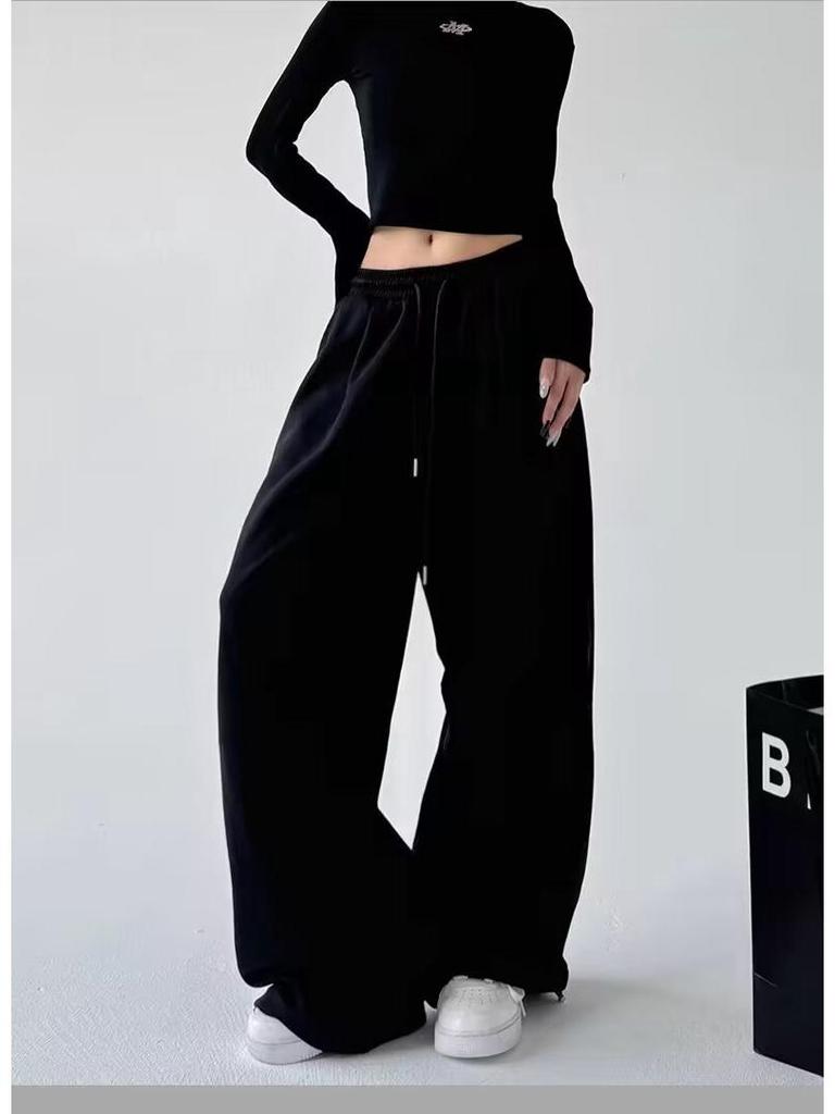 Women's 2025 Gray Wide-Leg Sweatpants - Spring/Autumn Casual, Straight-Leg Style