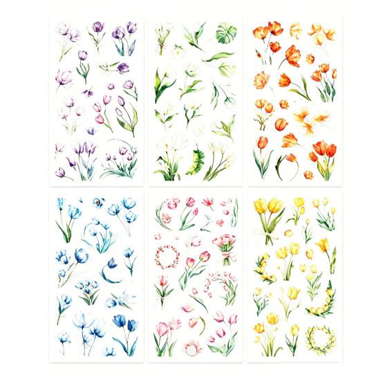 Floral Scrapbook Supplies 6 Sheets/Set Natural Flower Stickers, Waterproof PVC Plants Decals, Plant Decals Transparent Decorative Stickers for