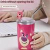 480Ml Stainless Steel Strawberry Bear Insulated Mug, Office Hand-Held Coffee Cup, Straw, Girlfriend Gift
