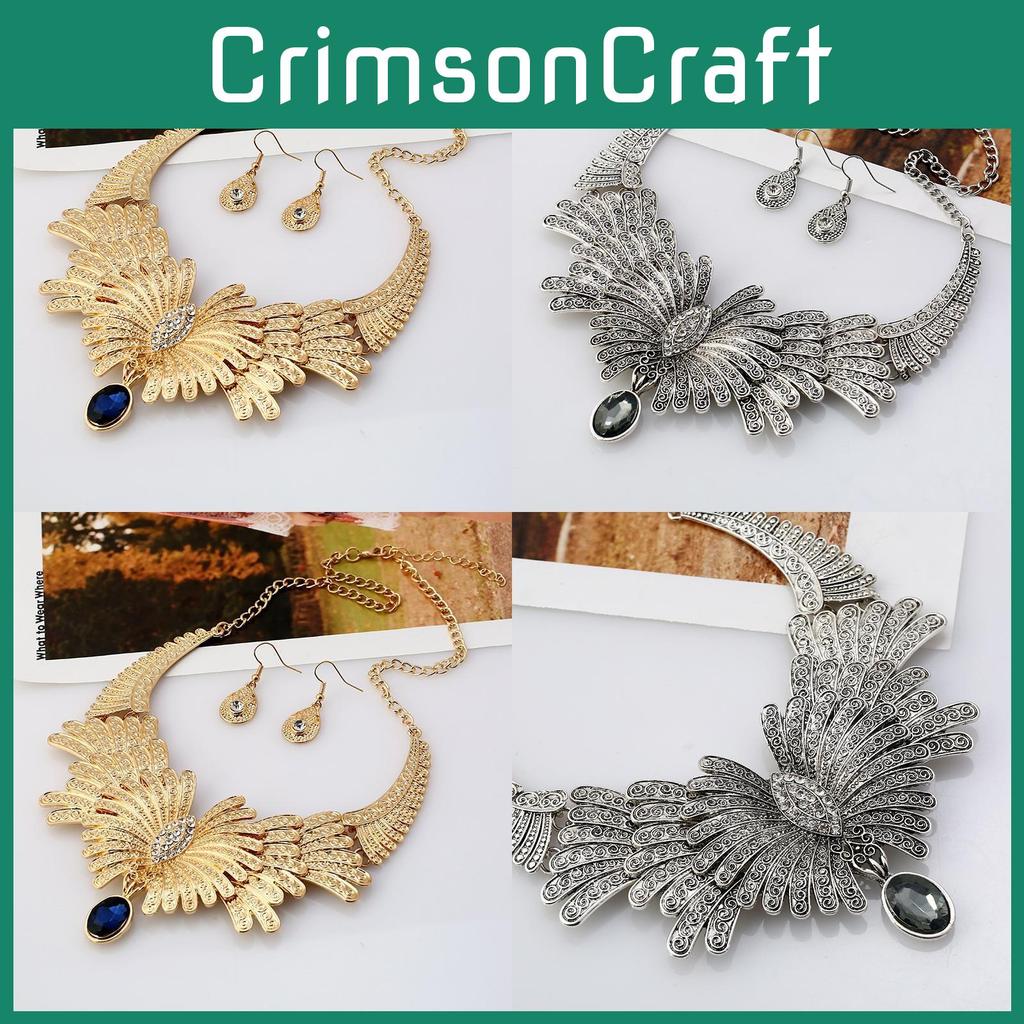 Art Deco Style Alloy Necklace And Drop Earrings Set For Vintage Fashion Enthusiasts